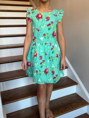 NWT GAP Kids Girls Floral Bloom Mint Green Flutter Sleeve Keyhole Back Dress 12
